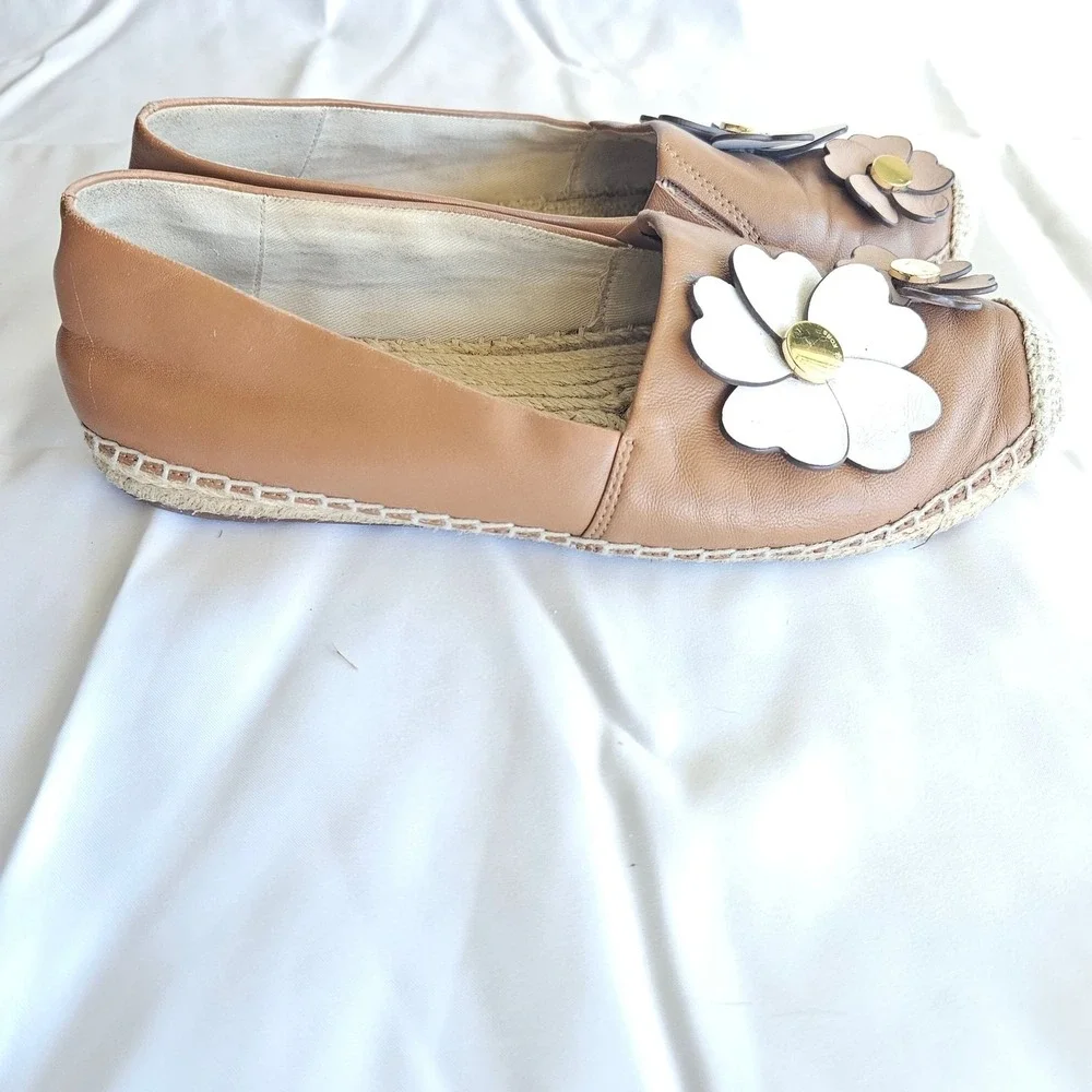 Michael Kors Lola Leather Flower Espadrille Slip On‎ Flats 5M